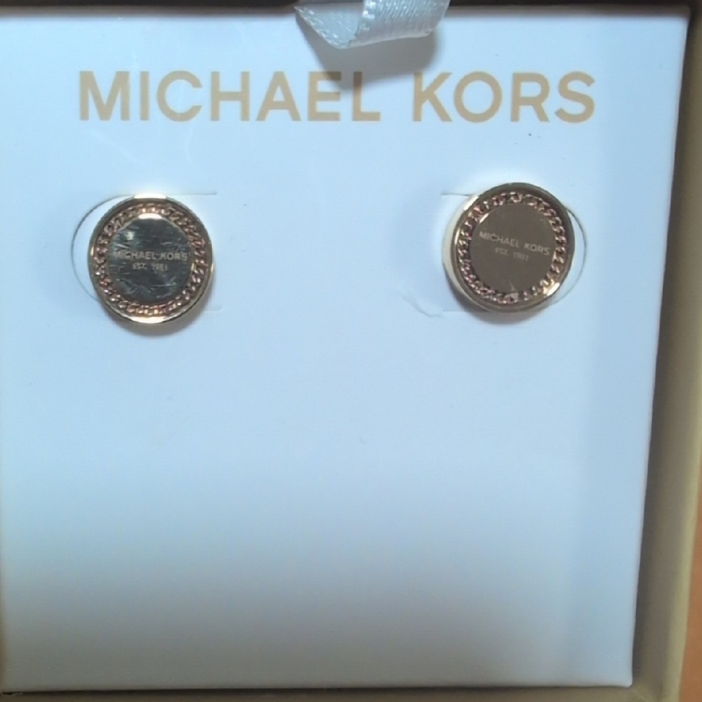 Michael Kors Rose Gold Round Logo Men's Stud Earrings